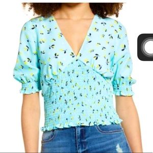 COPY - Leith Blue Glow Nina Cropped Smocked Top -S